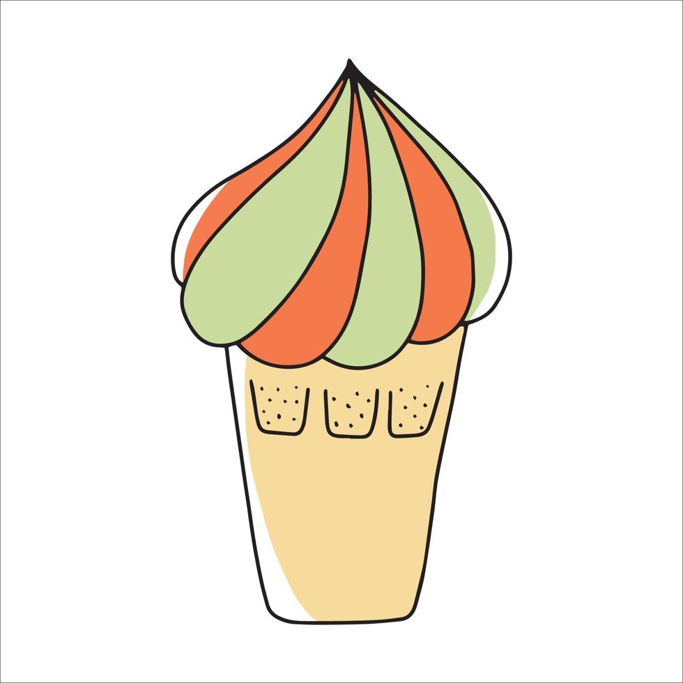 illustration vectorielle de crème glacée dans le style d'un doodle. crème glacée sucrée dessinée à la main. isolé sur fond blanc vecteur