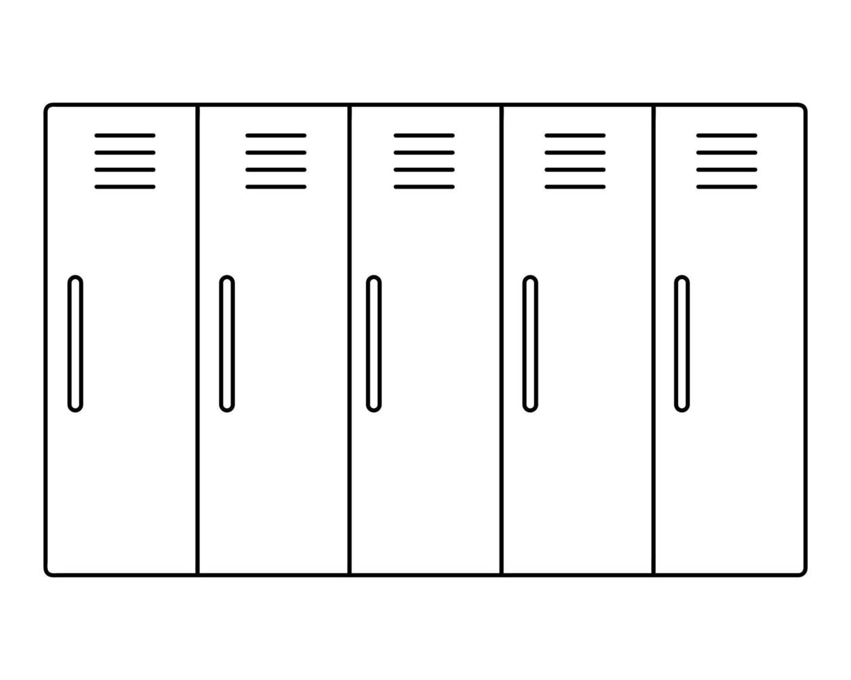 casier scolaire pour les effets personnels. esquisser. illustration vectorielle. mobilier de dressing. thème de l'école. livre de coloriage pour enfants. style de griffonnage. contour sur fond isolé. vecteur