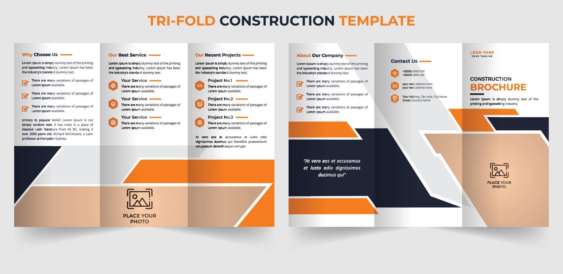 modèle de conception de brochure de construction d'entreprise à trois volets moderne au format a4 vecteur