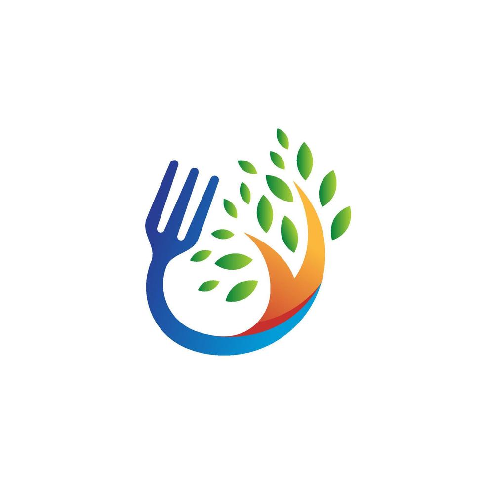 logo d'aliments biologiques. symbole de la fourche et de l'arbre. illustration d'icône en bonne santé vecteur