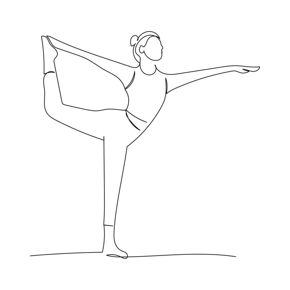 dessin en ligne continu d'une femme faisant du yoga. l'art du minimalisme. vecteur