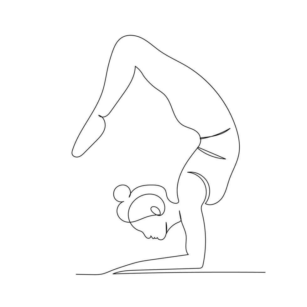 dessin en ligne continu d'une femme faisant du yoga. l'art du minimalisme. vecteur