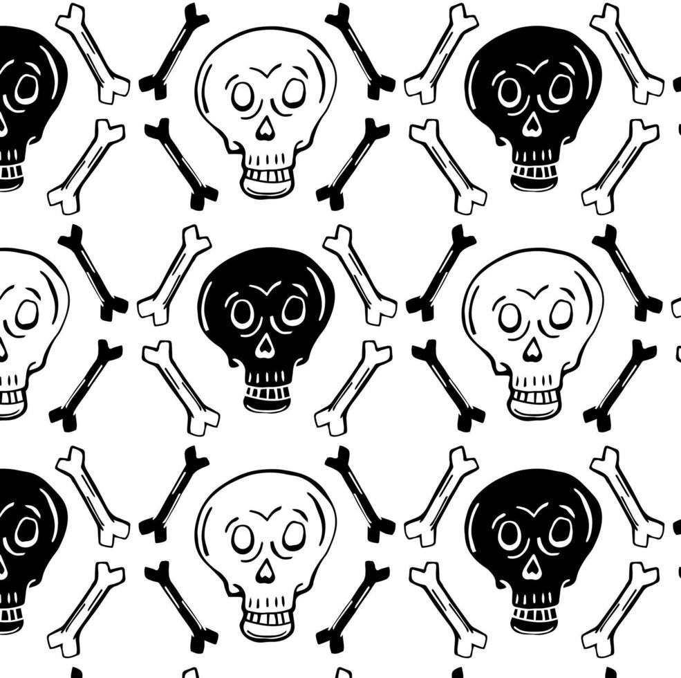 motif de crânes de dessin animé. os, halloween, crâne. crânes avec os. ténèbres, peur, horreur. vecteur