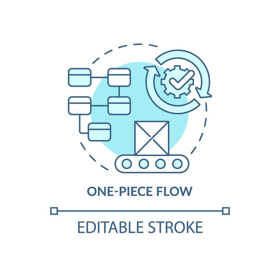 icône de concept turquoise flux monobloc. fabrication continue. illustration de ligne mince d'idée abstraite de fabrication maigre. dessin de contour isolé. trait modifiable. vecteur