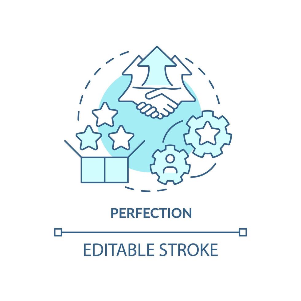 icône de concept turquoise de perfection. fabrication continue. illustration de ligne mince d'idée abstraite de fabrication maigre. dessin de contour isolé. trait modifiable. vecteur