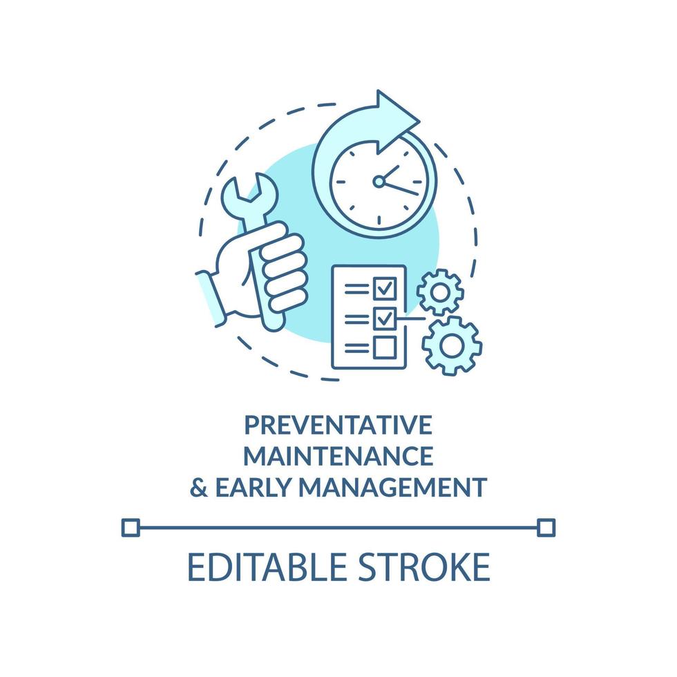 maintenance préventive et icône de concept turquoise de gestion précoce. illustration de fine ligne idée abstraite. dessin de contour isolé. trait modifiable. vecteur