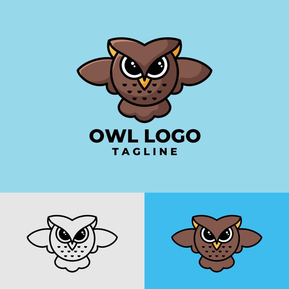 personnage de dessin animé hibou simple et propre, plat et contours logo premium vecteur