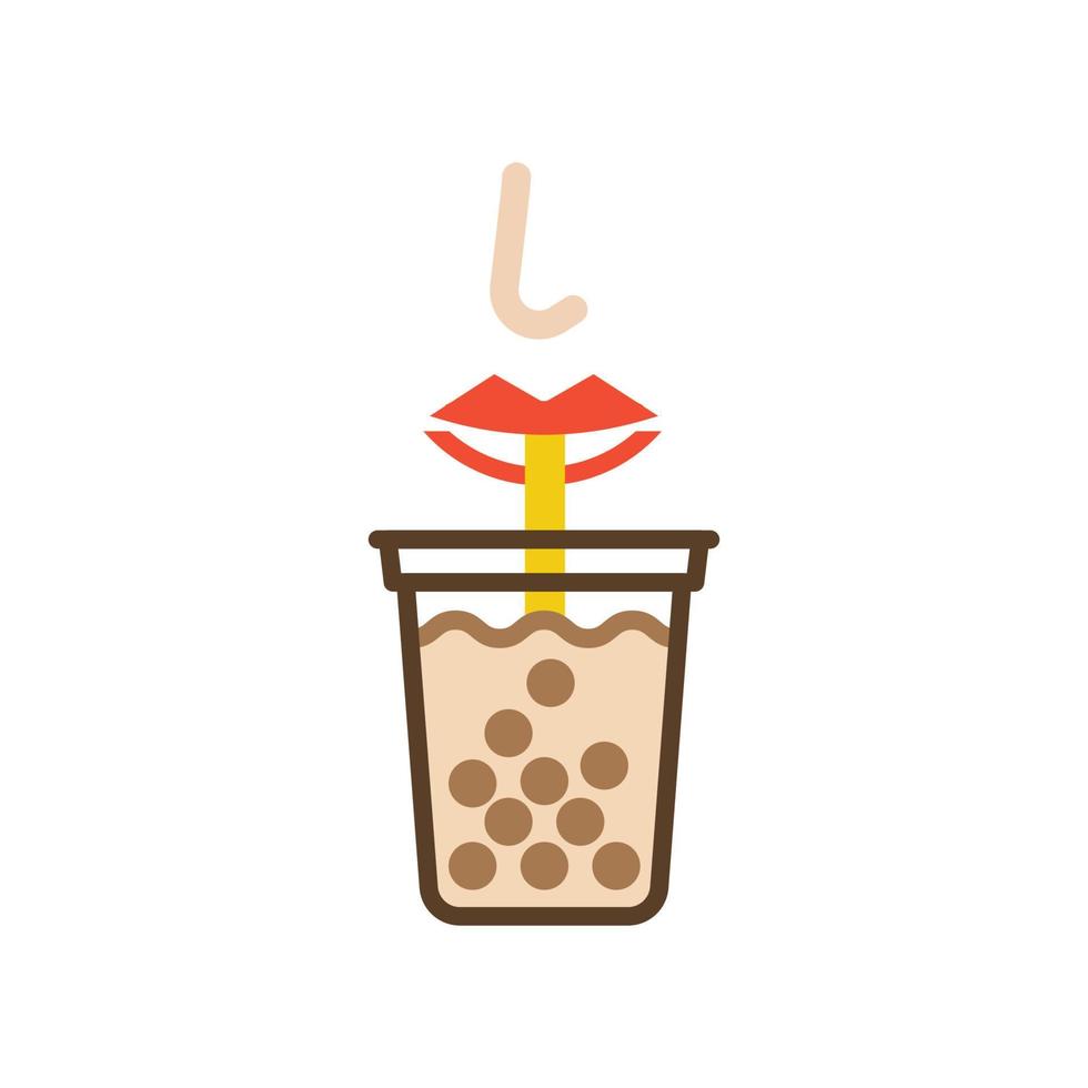 icône de verre de thé au lait perlé qui suce avec une paille en plastique, vecteur, icône, illustration. vecteur