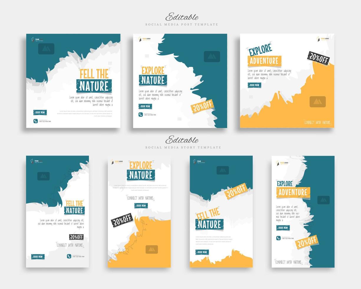 ensemble de modèles de publication sur les médias sociaux de voyage vecteur