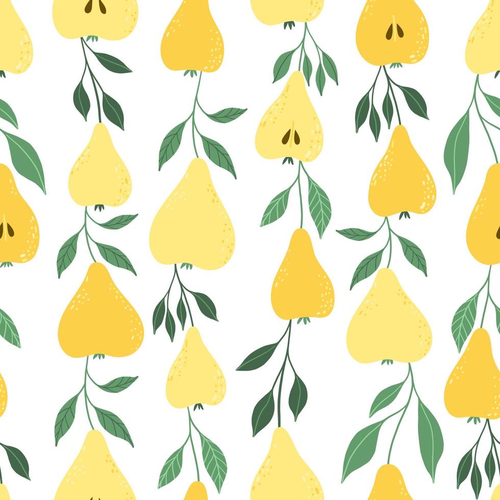 modèle sans couture avec des poires et des feuilles jaunes. fond de fruits. impression vectorielle pour tissu, emballage, textile et papier peint vecteur