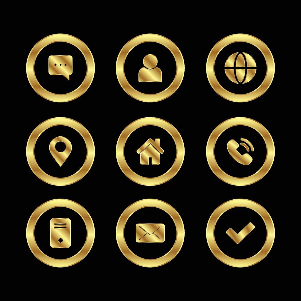 icônes de cercle doré luxueux. contact métallique doré moderne et collection d'icônes de base vecteur