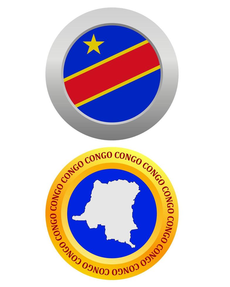 bouton comme symbole drapeau congo et carte sur fond blanc vecteur