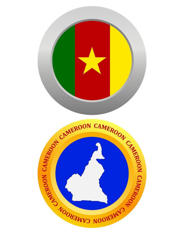 bouton comme symbole drapeau camerounais et carte sur fond blanc vecteur