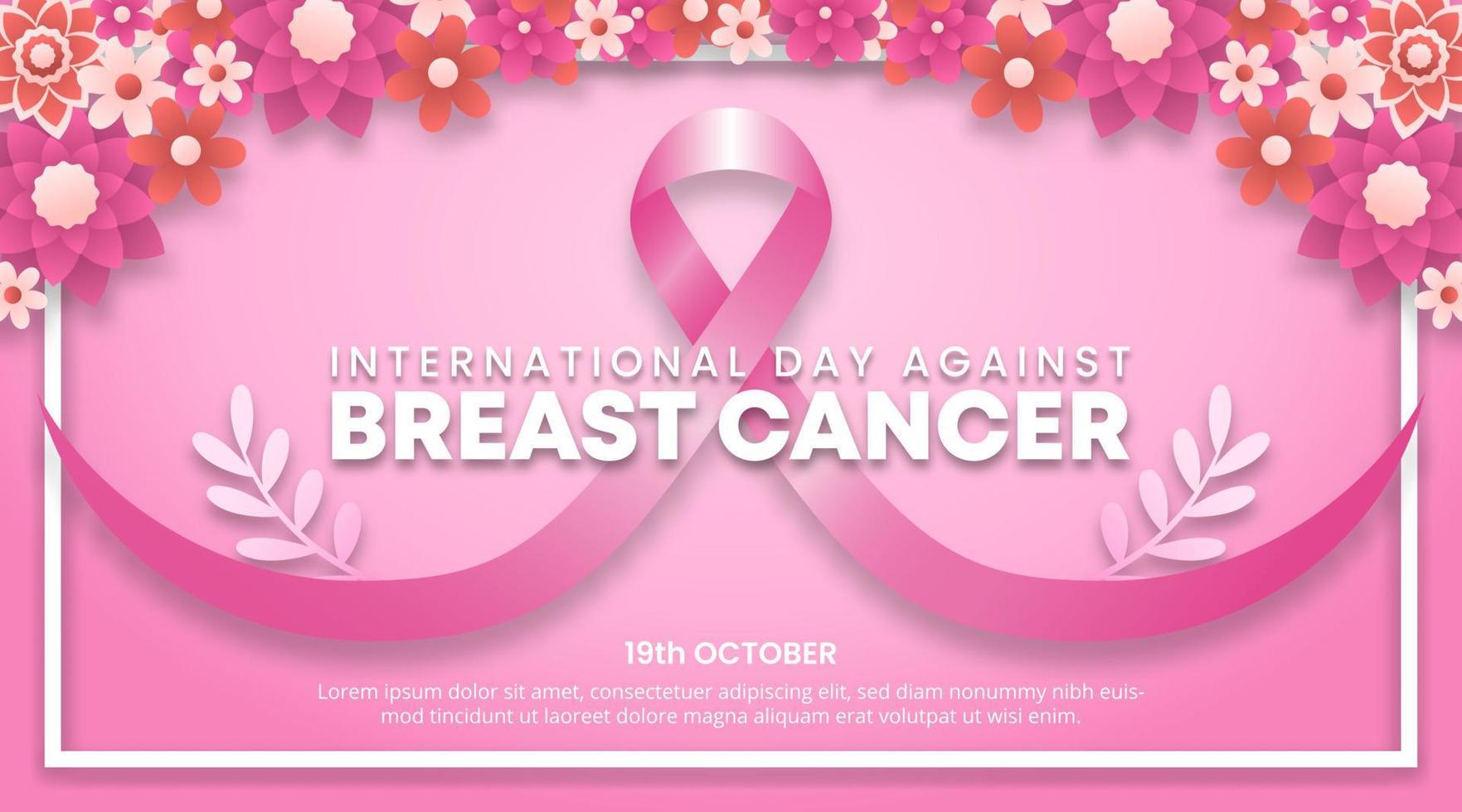 journée internationale contre le cancer du sein avec un ruban de poitrine et une décoration florale vecteur