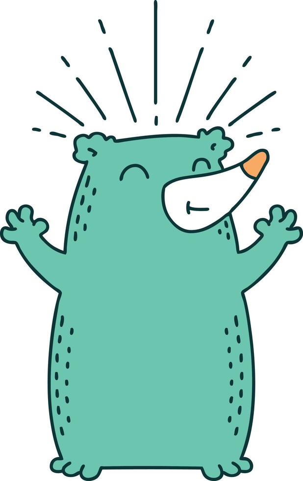 illustration d'un ours heureux de style tatouage traditionnel vecteur