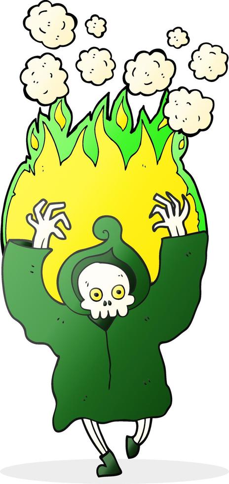 caricature dessinée à main levée squelette de la mort enflammée vecteur