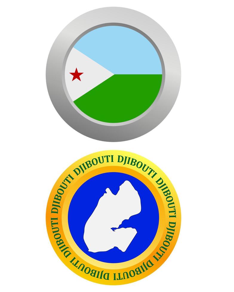 bouton comme symbole drapeau djibouti et carte sur fond blanc vecteur