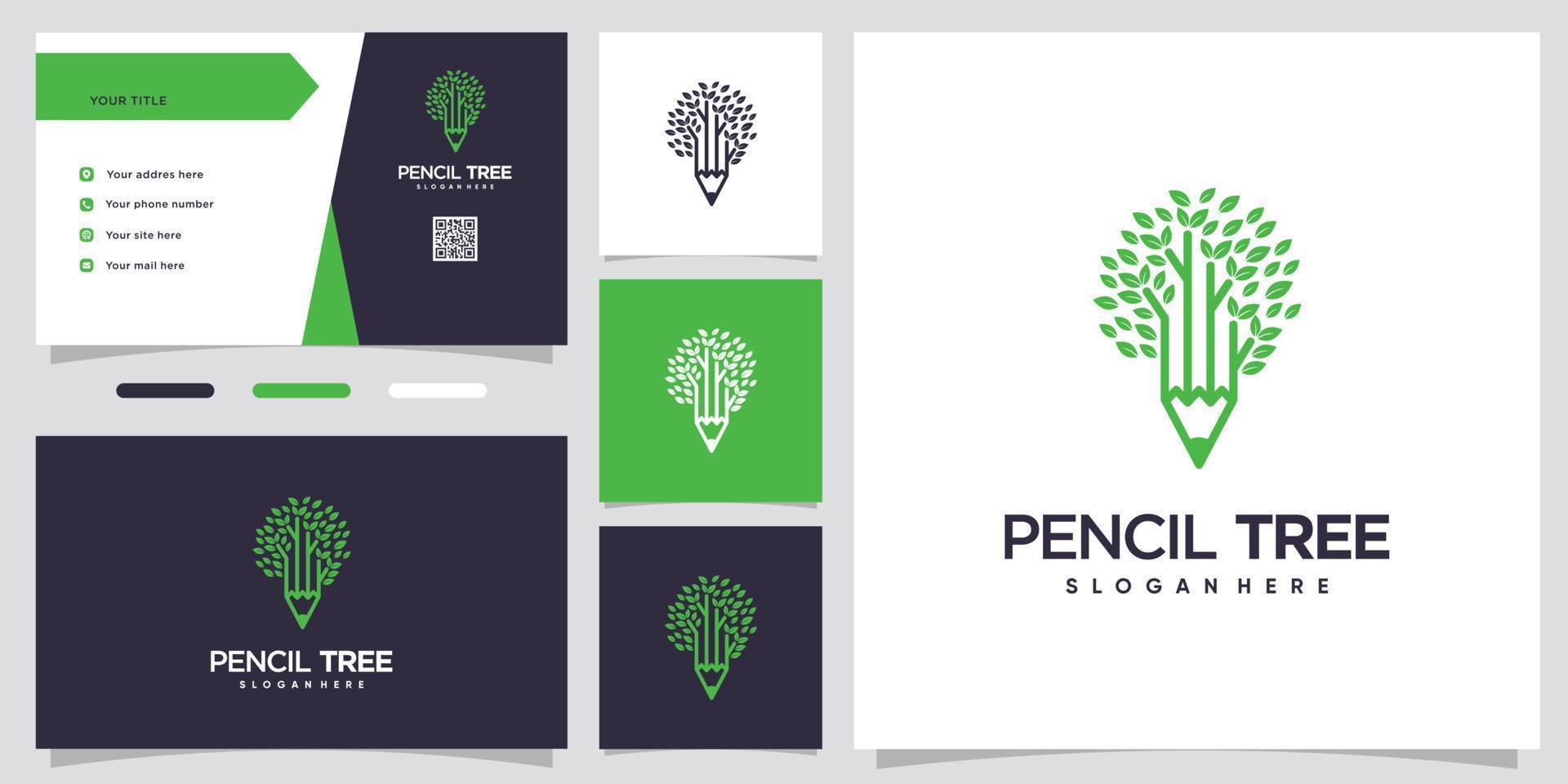 création de logo arbre crayon avec style et concept créatif vecteur
