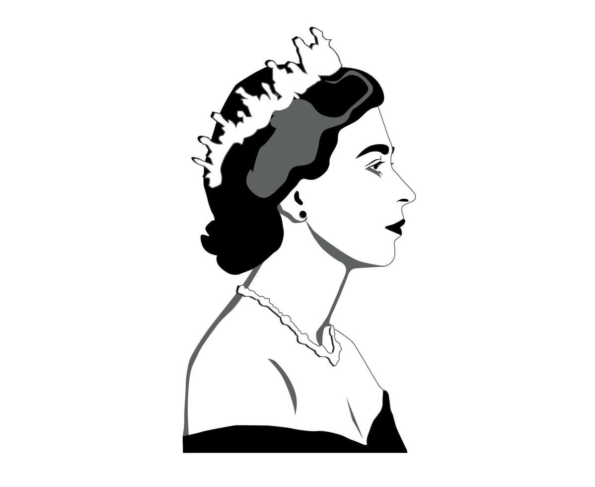 reine elizabeth jeune visage portrait noir britannique royaume uni national europe pays vecteur illustration conception abstraite