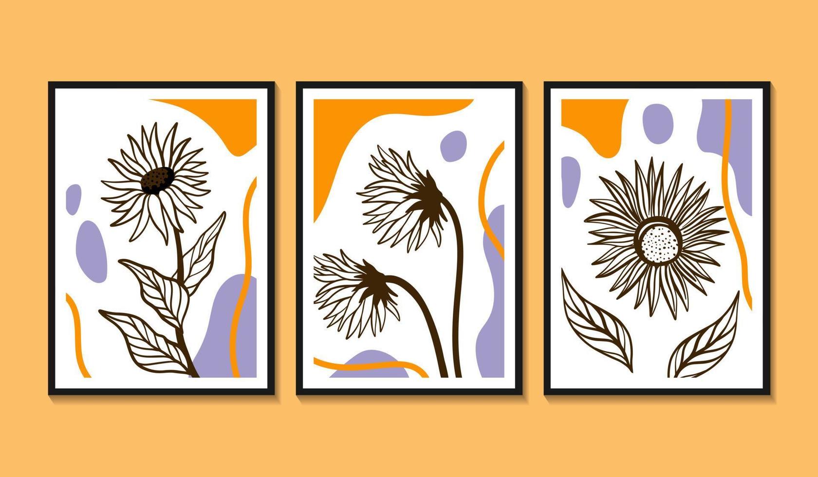 art mural boho design plat dessiné à la main tournesol vecteur