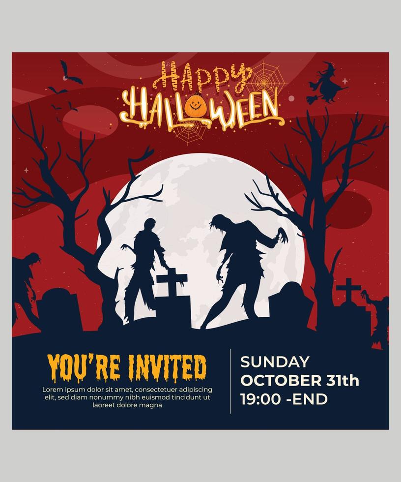 dépliant de carte d'invitation à la fête d'halloween, invitation à la fête d'halloween, bannière ou affiche d'halloween vecteur