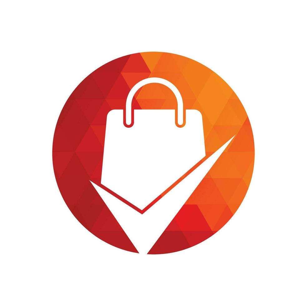 icône du logo de chèque de sac à provisions. vérifier le modèle de logo shopping, icône, symbole - vecteur