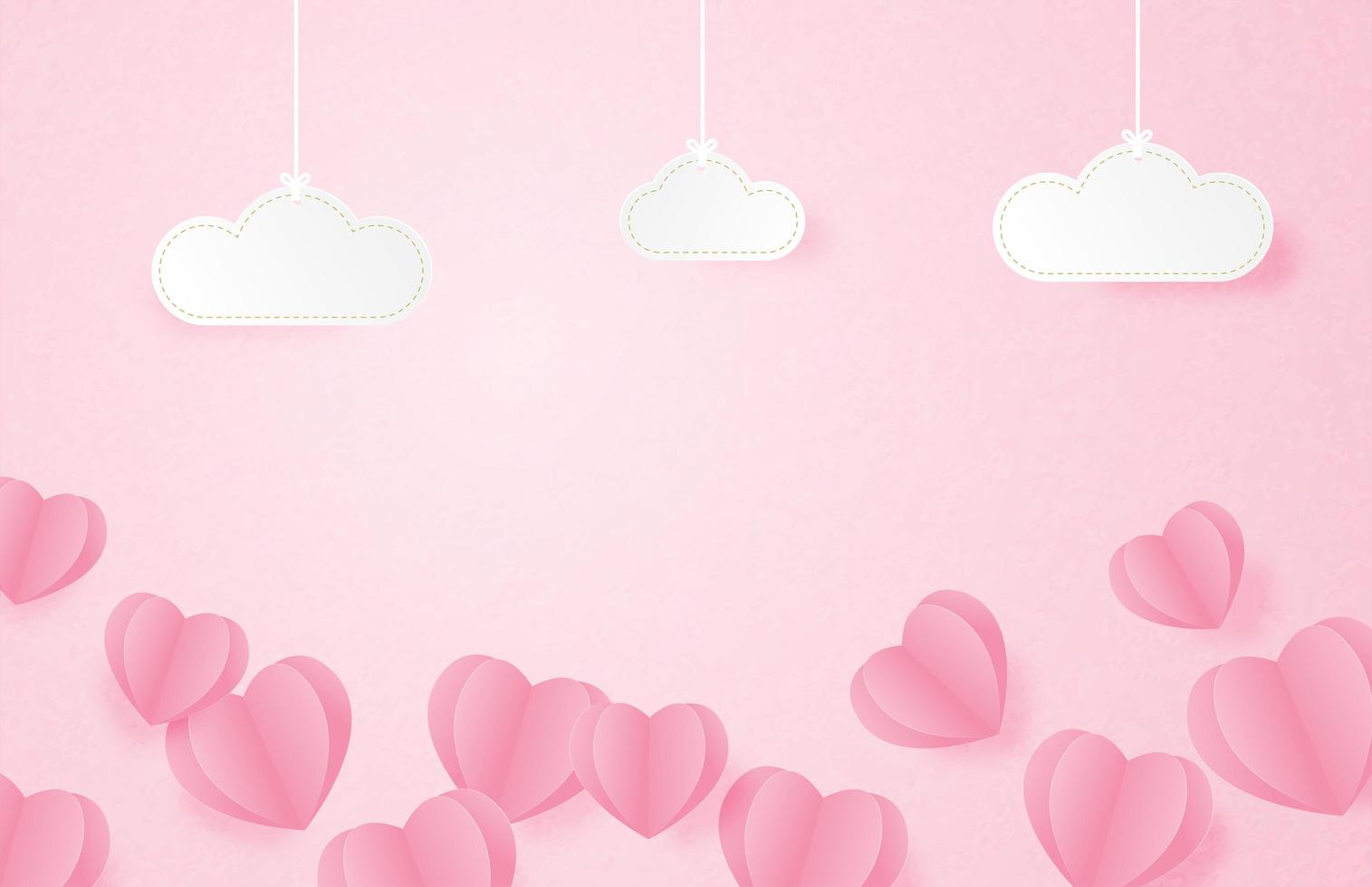 bannière de la Saint-Valentin avec des formes de coeur et des nuages vecteur