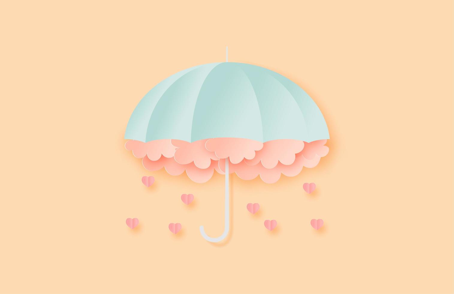 parapluie avec nuages et coeur qui tombe dans le style de papier découpé vecteur