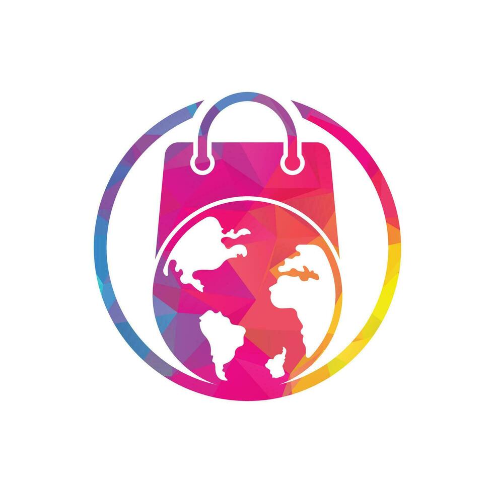 vecteur de conception de modèle de logo de boutique du monde. symbole ou icône de la terre et de la vente. modèle de conception de logotype globe et marché.