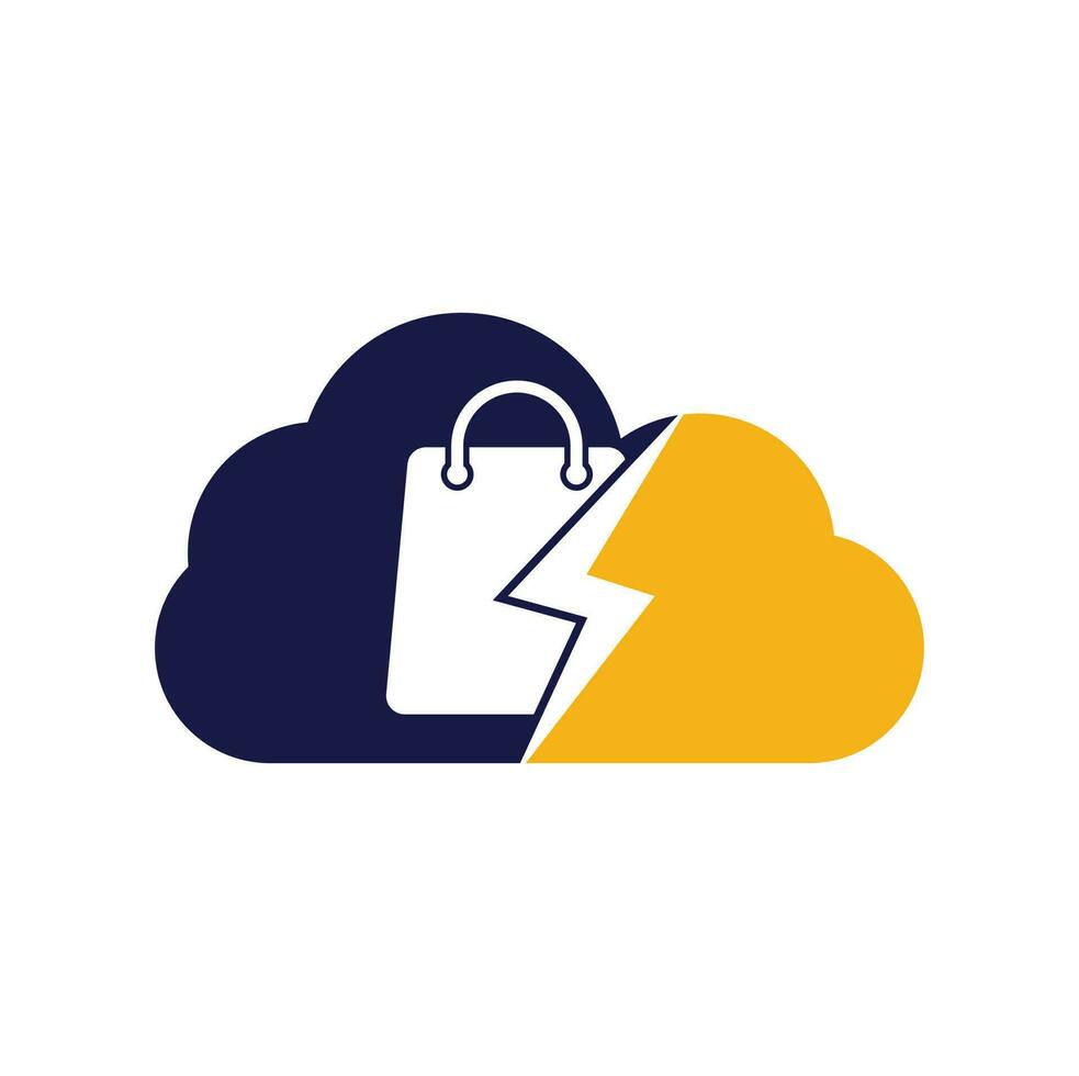tonnerre boutique nuage forme concept logo design vecteur. logo de la boutique rapide. sac à provisions combiné avec un vecteur d'icône d'énergie ou d'éclair