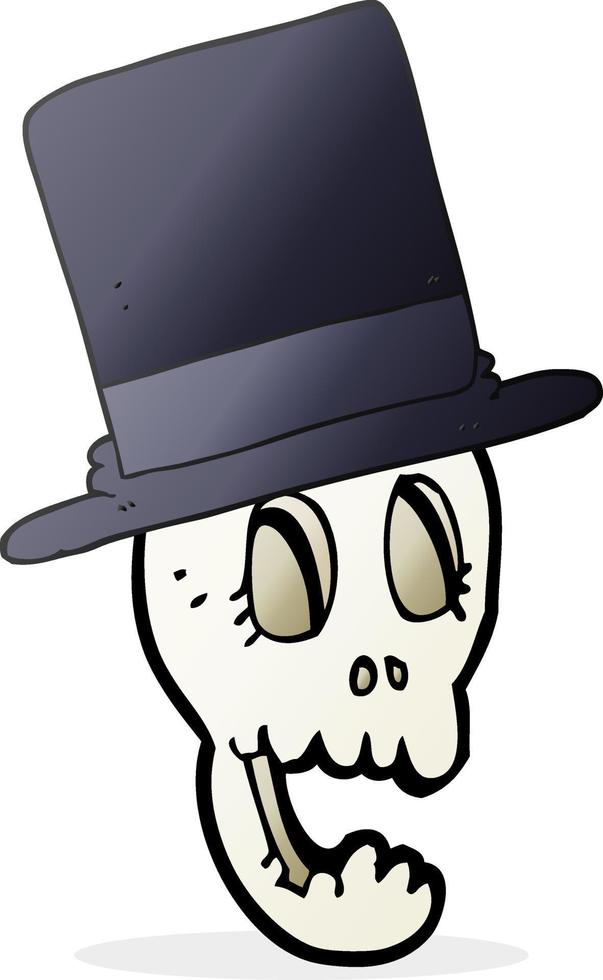 crâne de dessin animé dessiné à main levée portant un chapeau haut de forme vecteur