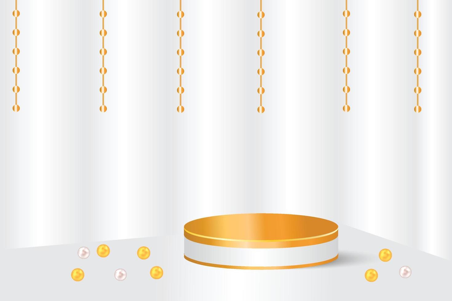 Podium d'affichage de produit abstrait 3d, maquette dorée 3d pour l'affichage de produit avec des perles vecteur