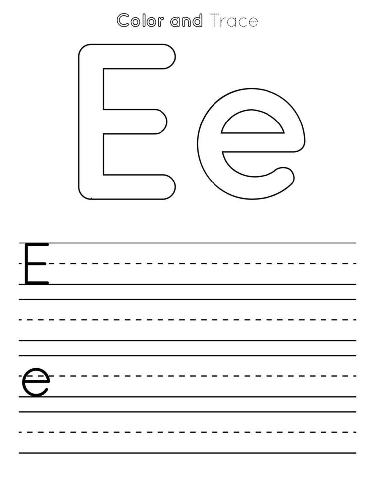 feuille de travail de traçage de lettre e. feuille de travail pour les enfants en majuscules et minuscules vecteur