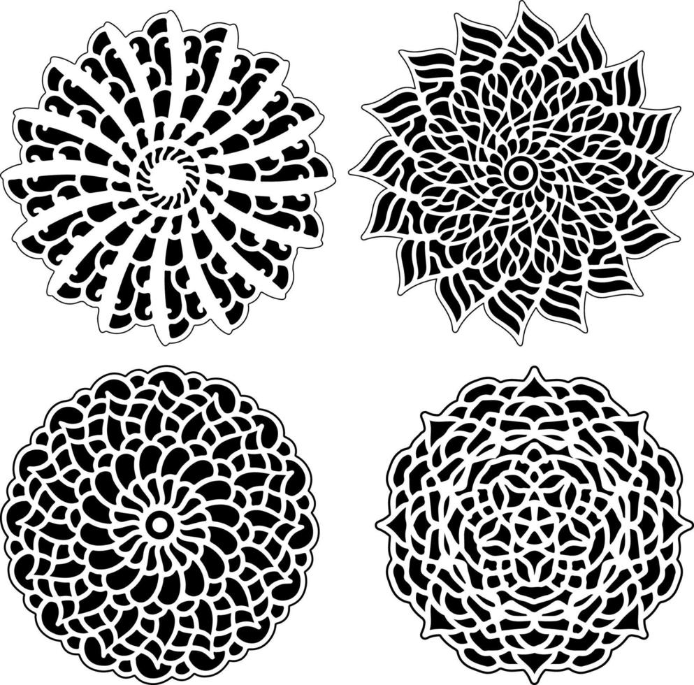 mandala set décoration florale vintage éléments noirs et blancs vecteur