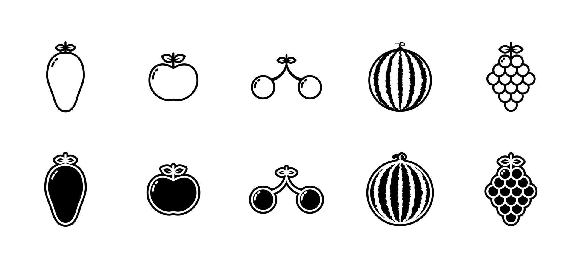 collection d'icônes de fruits isolée sur fond blanc. simple et propre. vecteur modifiable