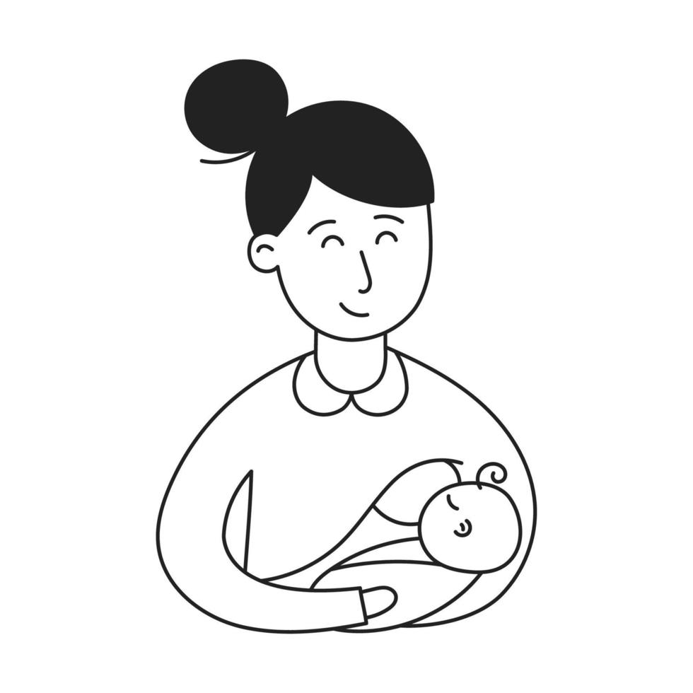 allaitement maternel. icône de doodle enfant et famille dessinés à la main vecteur