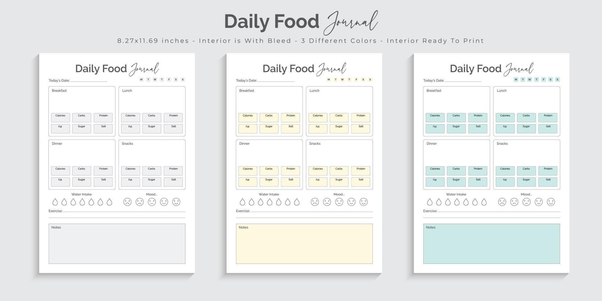 journal alimentaire quotidien et planificateur journal de bord carnet de notes modèle de design d'intérieur imprimable vecteur