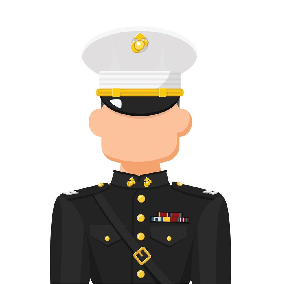 officier de marine américain en vecteur plat simple. icône ou symbole de profil personnel. illustration vectorielle de concept de personnes militaires.