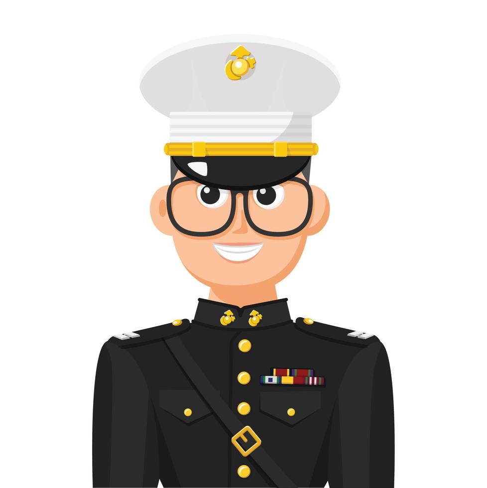 officier de marine américain en vecteur plat simple. icône ou symbole de profil personnel. illustration vectorielle de concept de personnes militaires.