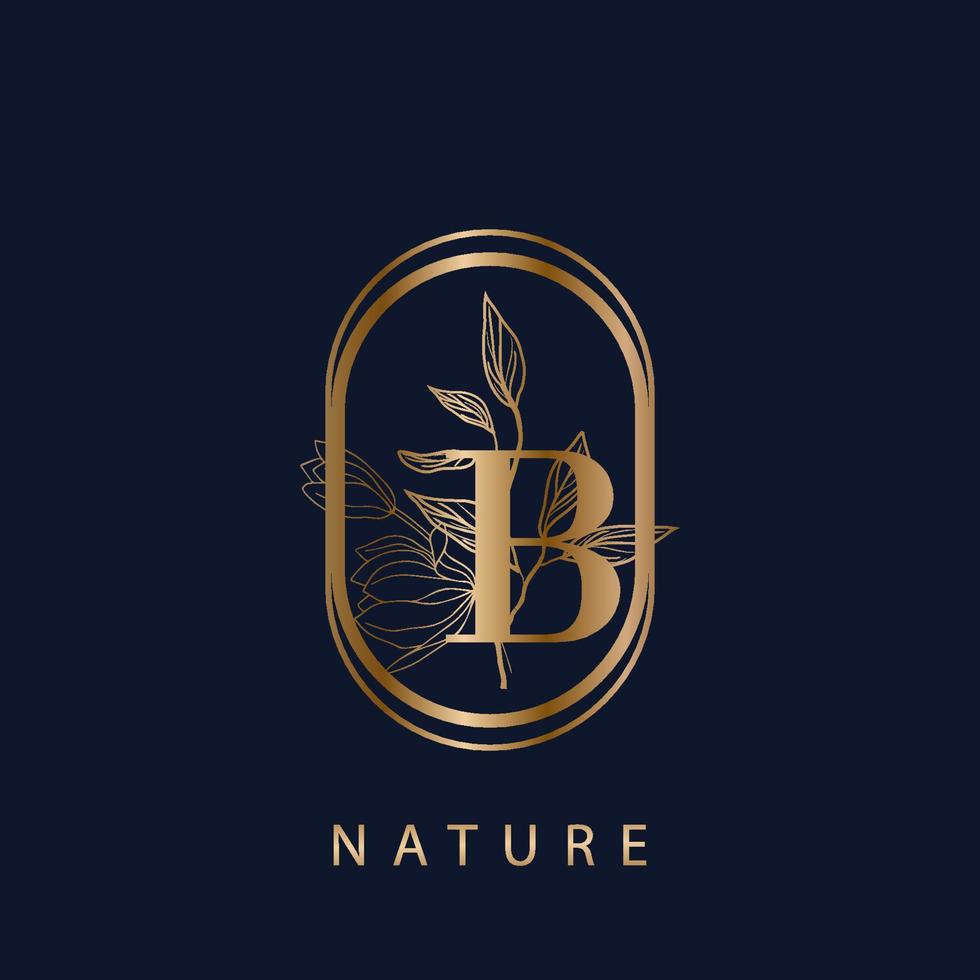 logo initial lettre b style de luxe. modèle de conception de logo de concept de feuilles florales nature vintage vecteur