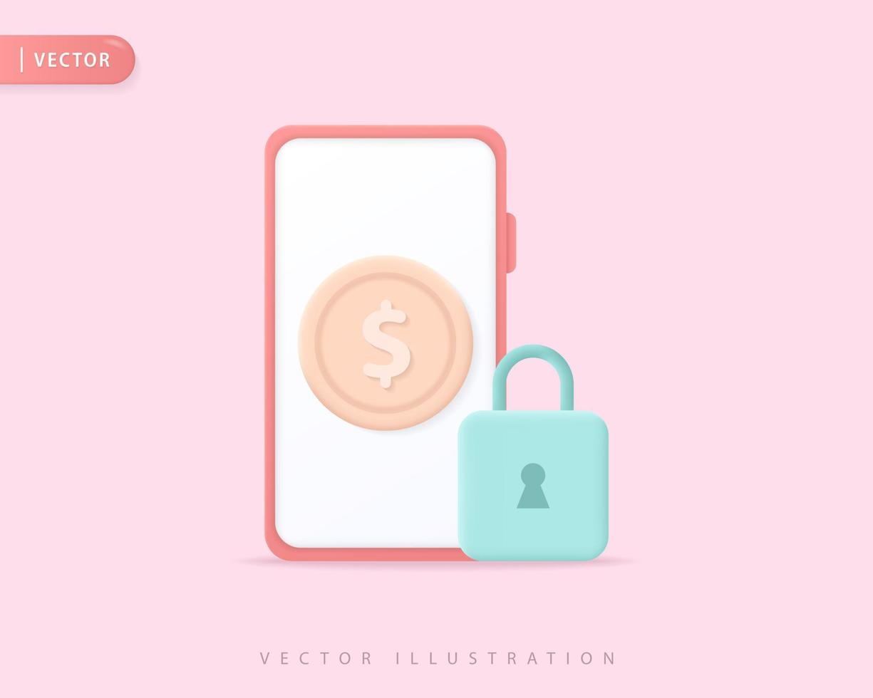 illustrations réalistes d'icônes 3d de paiement sécurisé en ligne vecteur