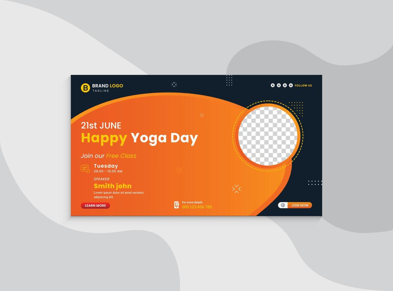vignette vidéo pour la journée internationale du yoga et le modèle de bannière web. conception de bannière de promotion pour l'atelier d'affaires. couverture vidéo pour la journée de yoga. vecteur de service pro de conception de bannières de la journée mondiale du yoga.