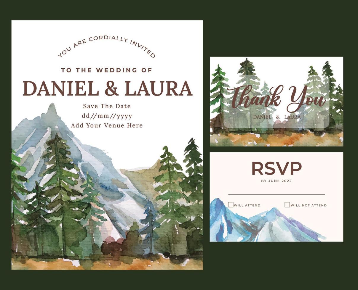 invitation de mariage aquarelle avec illustration de la forêt vecteur