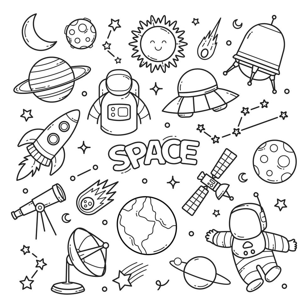 espace doodle illustration d'objets vectoriels clip art dessinés à la main vecteur