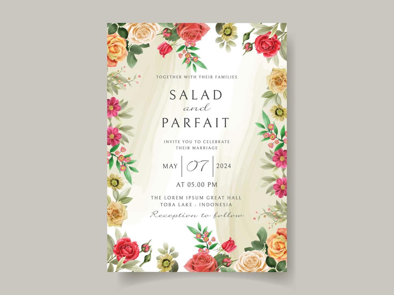 modèle de carte d'invitation de mariage avec un design de roses rouges vecteur