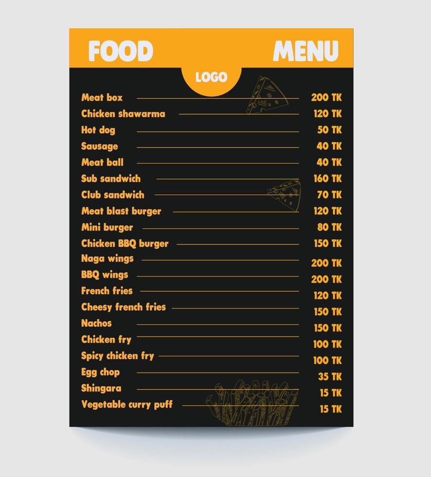 modèle de conception de menu alimentaire vecteur