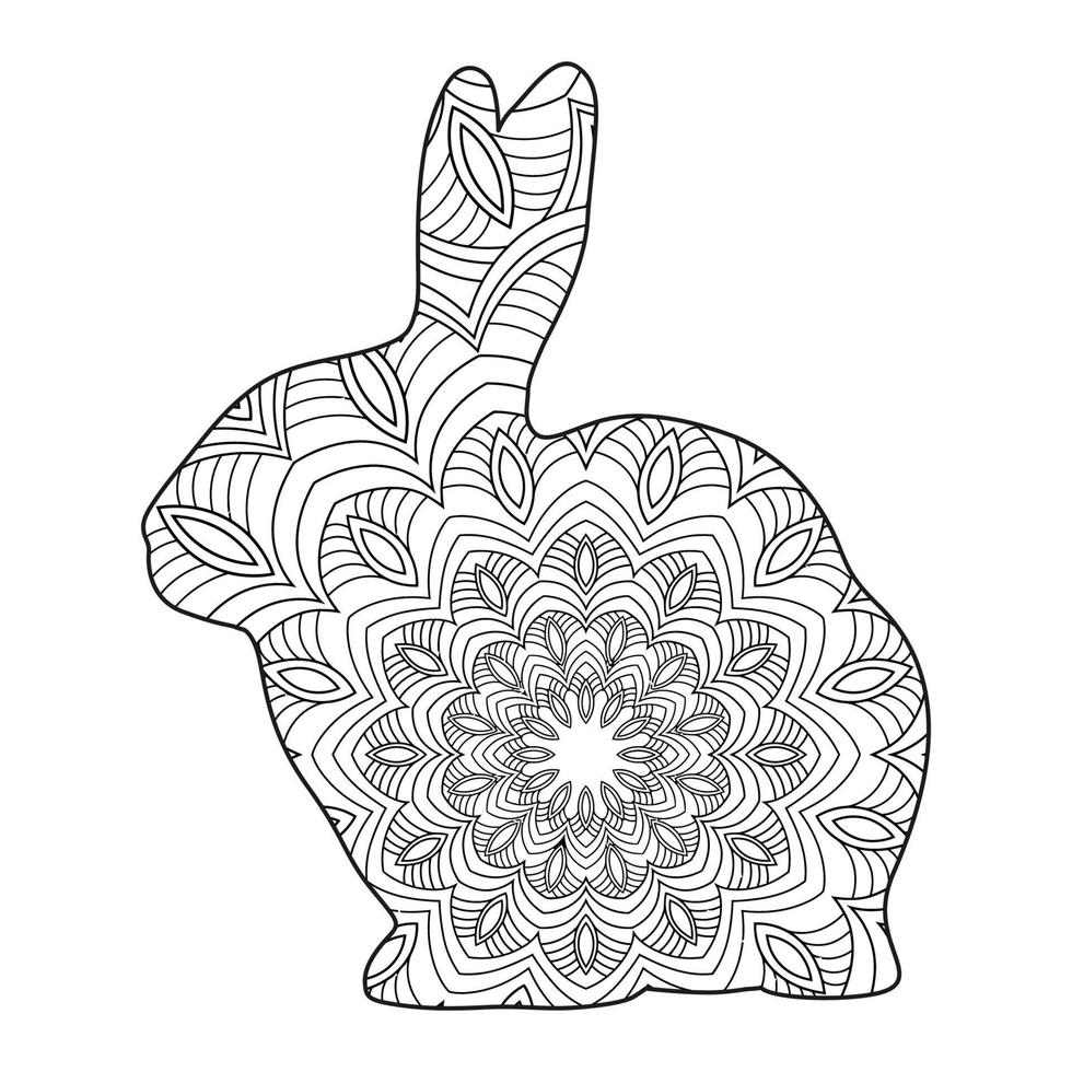 conception d'illustration vectorielle de coloriage de mandala de lapin mignon. vecteur