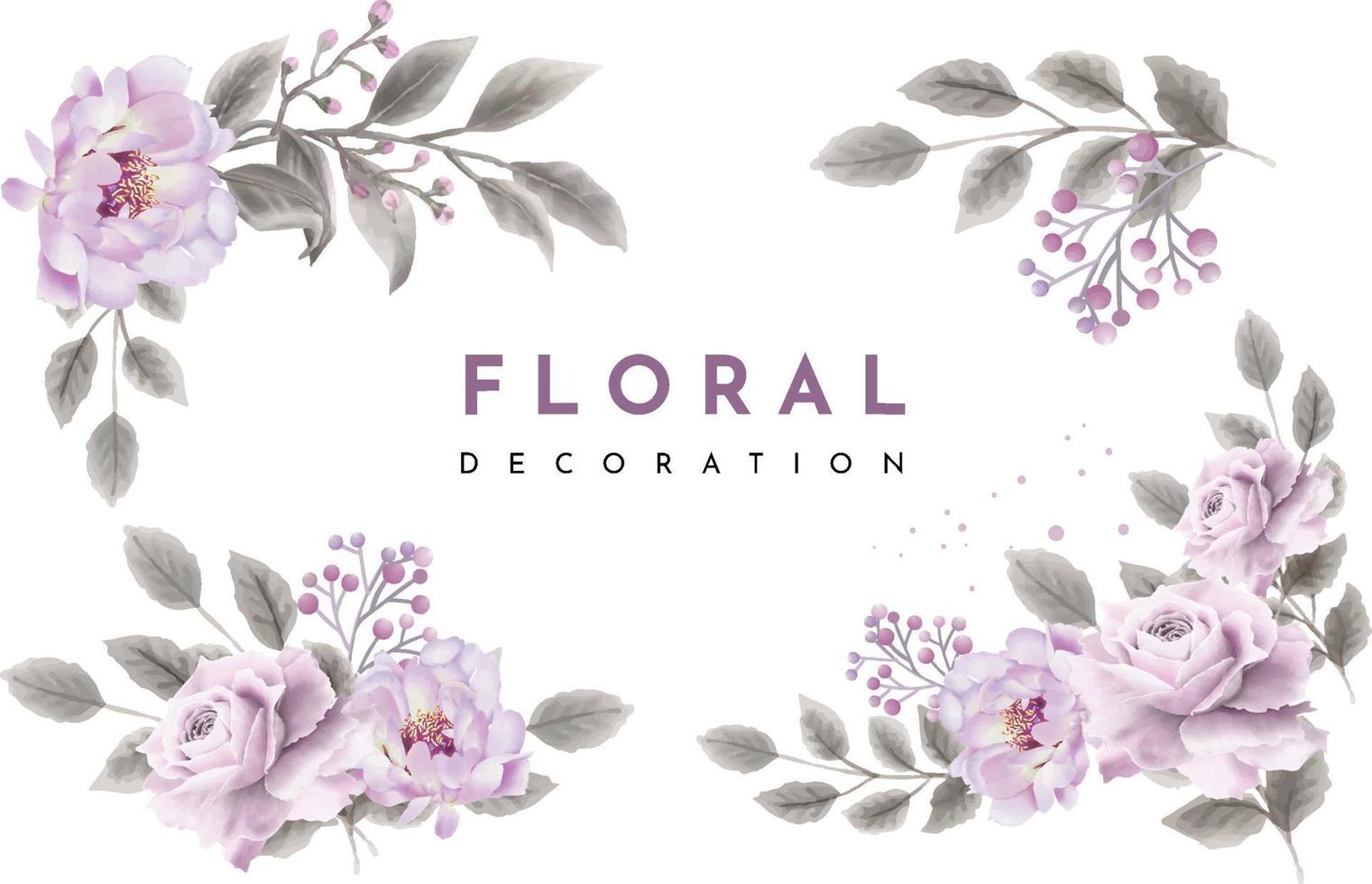 ensemble de bouquets de cadre floral aquarelle et décoration vecteur