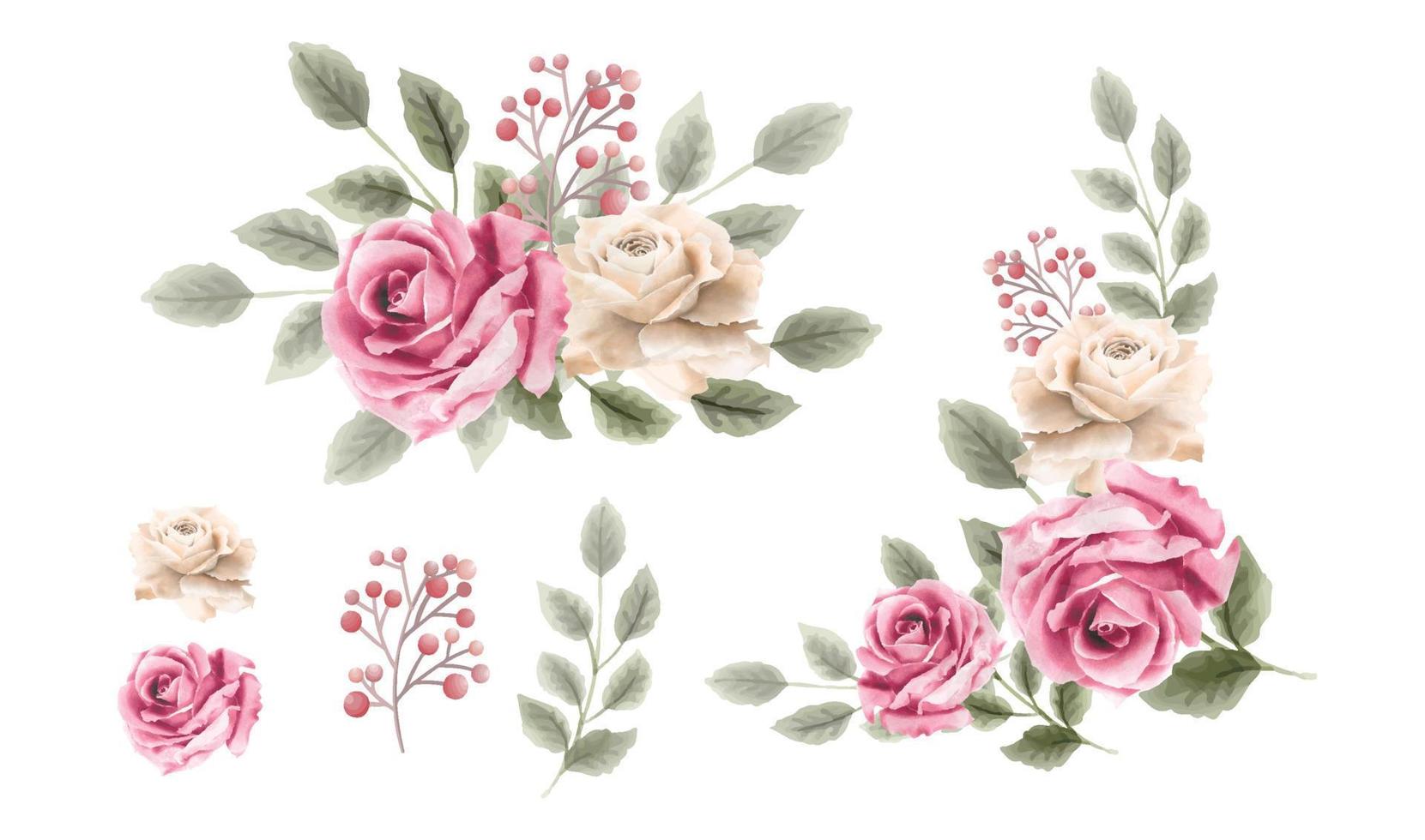 ensemble de bouquets de cadre floral aquarelle et décoration vecteur