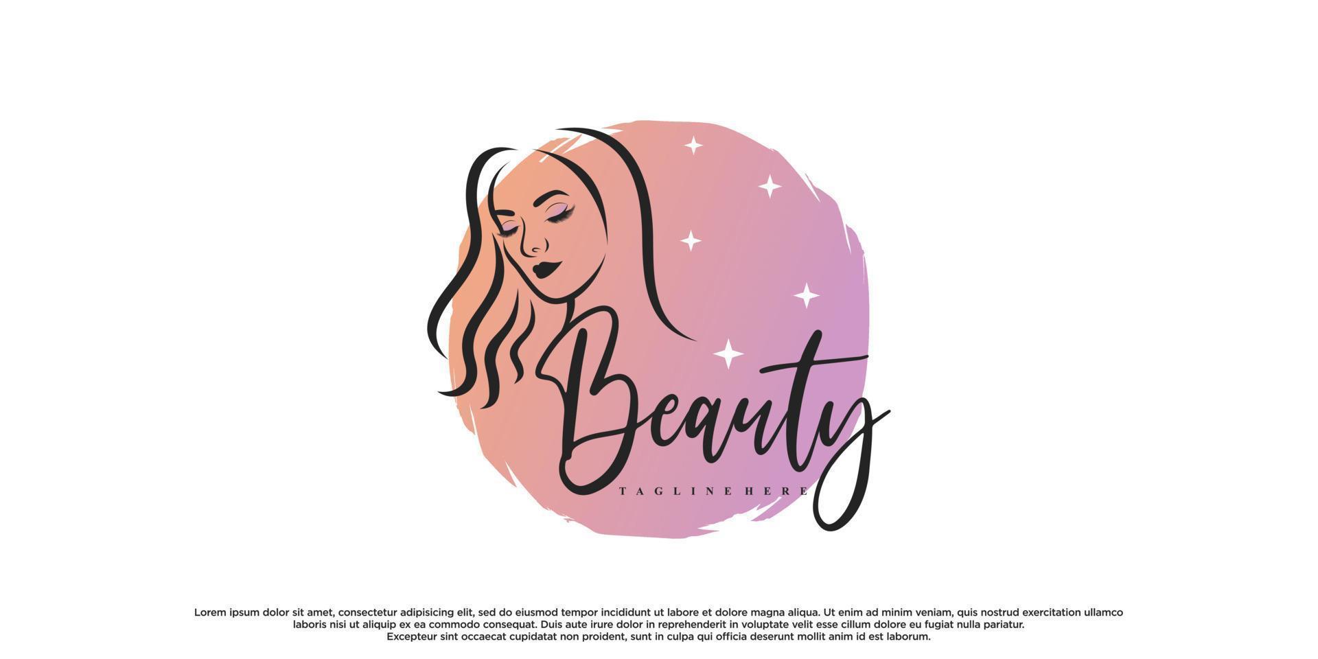 création de logo de beauté pour salon avec visage de femme et vecteur premium de concept créatif